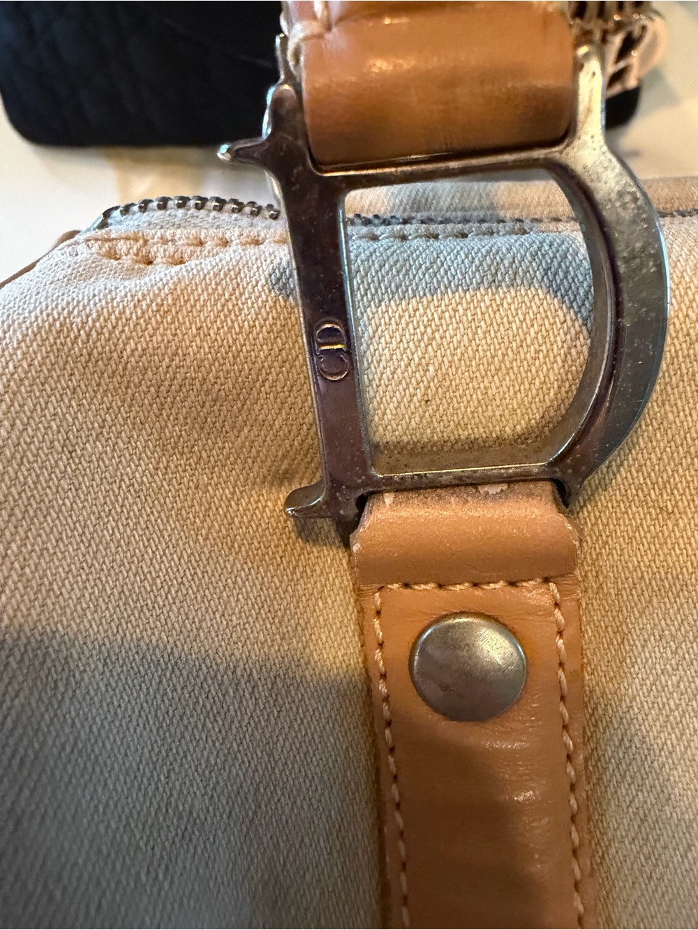 Dior Mini Canvas and Tan Leather Satchel - Beige/Tan - Picture 5 of 9